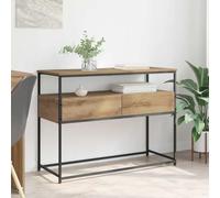 Owoxanthellate Table console en chêne artisanal, 100 x 40 x 75 cm, structure en métal, avec tiroir et 2 étagères, design industriel, étroite pour couloir, chambre à coucher, salon