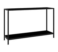 Owoxanthellate Table console noire 120 x 35 x 75 cm en verre trempé et acier buffet fin moderne pour couloir, salon, chambre à coucher avec plateau en verre de 5 mm et support mural