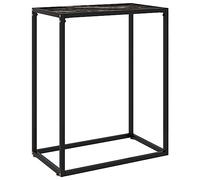 Owoxanthellate Table console noire avec aspect marbre 60 x 35 x 75 cm en verre trempé et acier - Table latérale moderne - Robuste et facile à nettoyer - Pour salon, couloir, chambre à coucher