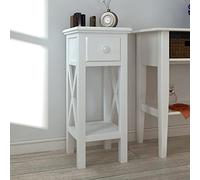 Owoxanthellate Table d'appoint blanche 27 x 27 x 65,5 cm en MDF et bois de pin, table basse compacte avec tiroir de rangement, design moderne pour salon, chambre à coucher et couloir