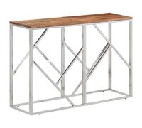 Owoxanthellate Table d'appoint en bois d'acacia argenté - 110 x 30 x 70 cm - Plateau en bois massif de 15 mm - Structure en acier inoxydable - Design moderne - Robuste et facile d'entretien - Pour