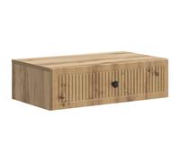 Owoxanthellate Table d'appoint murale en chêne Artisan - 59 x 34,5 x 17 cm - Table de chevet flottante en bois avec tiroir et compartiment - Console murale moderne pour salon et couloir
