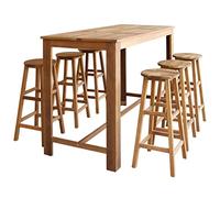 Owoxanthellate Table de bar avec 6 tabourets, 150 x 70 x 105 cm, en bois d'acacia massif huilé, rustique, pour cuisine, salle à manger, appartement, bar, café, balcon