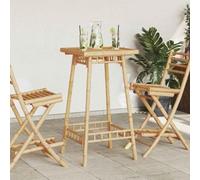 Owoxanthellate Table de bar carrée en bambou 55 x 55 x 100 cm Design moderne à lattes robuste et durable pour jardin, terrasse, balcon et camping