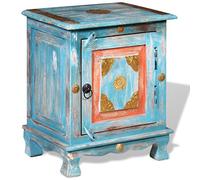 Owoxanthellate Table de chevet bleue en bois massif de mangue - Table de chevet indienne vintage avec porte et ferrures en laiton - Console de chevet fabriquée à la main pour chambre à coucher - 40 x