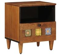 Owoxanthellate Table de chevet en bois de manguier marron - 40 x 33 x 46 cm - Avec compartiment secret - Tiroir en bois massif - Design moderne - Robuste et durable - Pour chambre à coucher, couloir