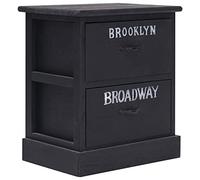 Owoxanthellate Table de chevet noire 38 × 28 × 45 cm en bois de Paulownia massif, design vintage moderne avec 2 tiroirs, imprimé avec district de New York, pour chambre à coucher, salon, couloir