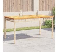 Owoxanthellate Table de jardin beige 140 x 80 x 75 cm en rotin synthétique et bois d'acacia avec cadre en acier résistant aux UV Table à manger moderne avec finition naturelle pour balcon, terrasse