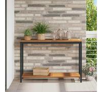 Owoxanthellate Table de jardin en bois d'acacia avec cadre en acier - 110 x 35 x 75 cm - Noir naturel - Table console d'extérieur moderne avec espace de rangement - Robuste et durable - Pour terrasse