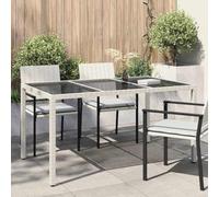 Owoxanthellate Table de jardin pliable 150 x 90 x 75 cm, poly rotin, cadre en acier, plateau en verre, résistant aux intempéries, terrasse, balcon, jardin