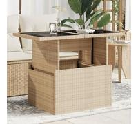 Owoxanthellate Table de jardin pliante - Beige - 100 x 55 x 73 cm - Avec plateau en verre réglable en polyrotin - Résistant aux intempéries - Pour balcon, terrasse, camping, extérieur