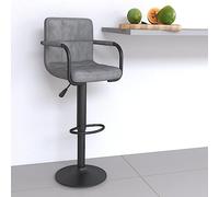 Owoxanthellate Tabouret de bar en velours gris clair réglable en hauteur 48 x 47 x 90-111 cm avec fonction rotative - Structure en acier noir - Chaise de bar, moderne, avec accoudoirs et repose-pieds