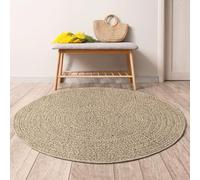 Owoxanthellate Tapis ZIZUR rond 200 cm aspect jute polypropylène résistant aux UV design moderne robuste pour salon, terrasse, balcon, chambre à coucher