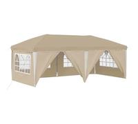 Owoxanthellate Tente de fête pop-up - 575 x 288 x 245 cm - Crème - Tonnelle pliable avec 6 parois latérales et sac de transport - Tente de jardin pour fêtes de jardin, marchés aux puces et événements