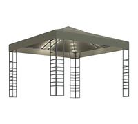 Owoxanthellate Tente de jardin, 3 x 3 m, taupe, avec guirlande lumineuse solaire LED, pavillon tout en acier pour barbecues et fêtes de jardin, protection solaire moderne, toit en polyester robuste