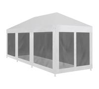 Owoxanthellate Tente de réception 9 x 3 m, blanc/noir, 8 parois latérales en maille, cadre en acier, toit en polyéthylène UV, moustiquaire