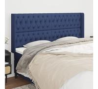 Owoxanthellate Tête de lit bleue 203 x 16 x 118/128 cm réglable en hauteur avec oreilles et pieds en bois massif, tête rembourrée moderne en tissu durable et mousse pour chambre à coucher