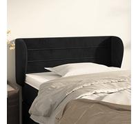Owoxanthellate Tête de lit en velours noir avec oreilles - 83 x 23 x 78 cm - Hauteur réglable - Paroi arrière rembourrée - Tête de lit rembourrée - Design moderne - Pieds en bois robustes pour chambre