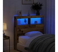 Owoxanthellate Tête de lit LED en bois recyclé 100 x 17 x 102 cm avec éclairage RVB et étagères, design moderne, matériau à bois, robuste et durable, pour chambre à coucher idées de décoration