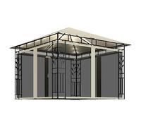 Owoxanthellate Tonnelle 3 x 3 x 2,73 m crème avec moustiquaire et guirlande lumineuse solaire à 43 LED en acier revêtu par pulvérisation et toit en polyester pour jardin, terrasse, balcon, barbecue