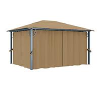 Owoxanthellate Tonnelle avec rideau, 400 x 300 cm, taupe, armature en aluminium et acier, design moderne, protection UV, tonnelle de jardin, pour terrasse, balcon, fête,