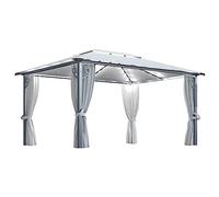 Owoxanthellate Tonnelle avec rideaux et guirlande lumineuse LED - 400 x 300 cm - Armature en aluminium - Crème - Voile d'ombrage - Pour barbecue, terrasse, balcon et camping