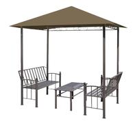 Owoxanthellate Tonnelle de jardin, avec table et bancs, 2,5 x 1,5 x 2,4 m, en acier taupe, tissu textile résistant aux UV, 180 g/m², protection solaire moderne pour terrasse, balcon et salon