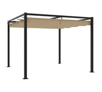 Owoxanthellate Tonnelle de jardin avec toit extensible 3 x 3 m, pergola pour jardin et terrasse, tonnelle avec cadre solide en aluminium et acier, toit textile taupe