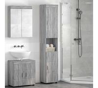 Owoxanthellate Tulum Ensemble de salle de bain en bois Sonoma gris 37 x 31,5 x 203 cm Design moderne avec 5 meubles robustes pour petites et grandes salles de bains