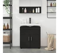 Owoxanthellate Tulum Meuble sous-vasque de salle de bain - Noir - 60 x 34 x 63 cm - En matériau dérivé du bois avec vernis mat - Spacieux et peu encombrant - Pour salle de bain et WC d'invités