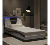 Owoxanthellate Viana Lit LED blanc/noir 218 x 105 x 74,5 cm, cuir synthétique/pin, 100 x 200 cm, sans matelas, sommier à lattes, pour chambre d'adolescent et d'amis