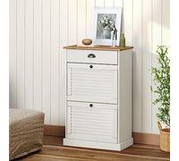 Owoxanthellate VIGO Armoire à chaussures 60 x 35 x 96 cm en pin massif blanc avec porte vénitienne, étagère à chaussures peu encombrante pour couloir, salon, chambre à coucher, design élégant et