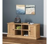 Owoxanthellate VIGO Banc à chaussures 106 x 35 x 45 cm en pin massif cire de miel avec espace de rangement et porte store vénitien design robuste et vintage pour couloir, chambre à coucher, garde-robe