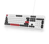 Owpkeenthy Clavier Wired Cute Plug and Play USB Retro Round Typewriter Keyboard, Full Size Wired Keyboard with Foldable Stands for Laptop and Office PC (Minimalist White)