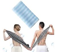 OWSEN Blissal Serviette de douche exfoliante, serviette de bain exfoliante, multi-usages, exfoliante et moussante, en mousse ultra longue pour le dos et le corps pour des soins de la peau lisses (bleu