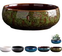 OWSEN Lotus Bowl Pot de fleurs rond en céramique pour plantes succulentes Design étanche Vert