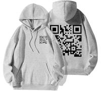 OWSEN Sweat à Capuche Humoristique Avec Code QR Fu-ck You, Blague Drôle Unisexe, Imprimé Au Dos, Sweatshirt Amusant, Gris, M