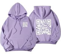 OWSEN Sweat à capuche humoristique avec code QR Fu-ck You, code QR Scanne, blague drôle à capuche unisexe, imprimé au dos avec message QR Code Fu-ck You, sweatshirt amusant à code QR, violet, 4XL