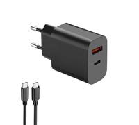 OWYELO Chargeur Mural Compact 20W, Prise USB Charge Rapide avec Ports USB-C et USB-A - Inclut Câble USB-C vers C 2m - Idéal Voyage, Maison, Bureau, Compatible Multi-Appareils, Noir