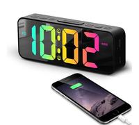OWYELO Réveil Matin Numérique Miroir, LED, 6.5“ Réveil Horloge Digitale Horloge Numérique avec Port de USB, Réveil Multicolore avec Veilleuse RGB Dynamique, Ado Lumineux avec Double Alarme
