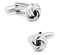 Ox and Bull Boutons de manchette argentés pour homme avec nœud - Boutons de manchette classiques polis avec fermeture à l'arrière - Accessoire formel pour mariage, bureau et cadeaux