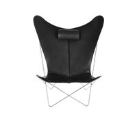 OX Denmarq Fauteuil papillon KS Chair cuir noir. support en acier inoxydable