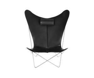 OX Denmarq Fauteuil papillon KS Chair cuir noir. support en acier inoxydable