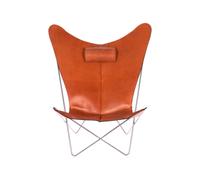OX Denmarq Fauteuil papillon KS Chair cuir noisette. support en acier inoxydable