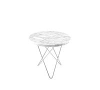 OX Denmarq Table basse Mini O marbre blanc. support en acier inoxydable
