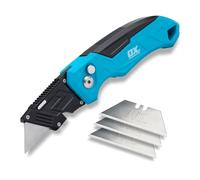 OX Pro Cutter Pliant Professionnel - Lame Fixe SK5, 3 Lames Incluses | Corps Aluminium | Changement Lame Sans Outil | Dénudeur Câbles Intégré | Lame Trapèze Standard
