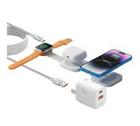 Oxaa Station de charge sans fil 3 en 1 pour iPhone, 15 W Qi2 MagSafe pliable et efficace pour iPhone 17 16 15 14, Apple Watch Series 10 9 Ultra, AirPods Pro, station d'accueil de voyage