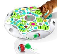 Oxawo Jouets pour chat - Jeu de labyrinthe automatique pour chat d'intérieur - Balle pour chat activée par le mouvement avec 3 modes, plumes supplémentaires et boule de cloche