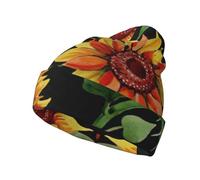 OXbnmm Beau chapeau tricoté tournesols unisexe chaud bonnet d'hiver tricoté bonnet tendance à rayures pour femmes hommes doux et chauds pour adultes noir