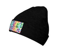 OXbnmm Bonnet tricoté tendance en tricot avec motifs cœurs arc-en-ciel pour l'extérieur, les voyages, la pêche, Noir , Taille unique